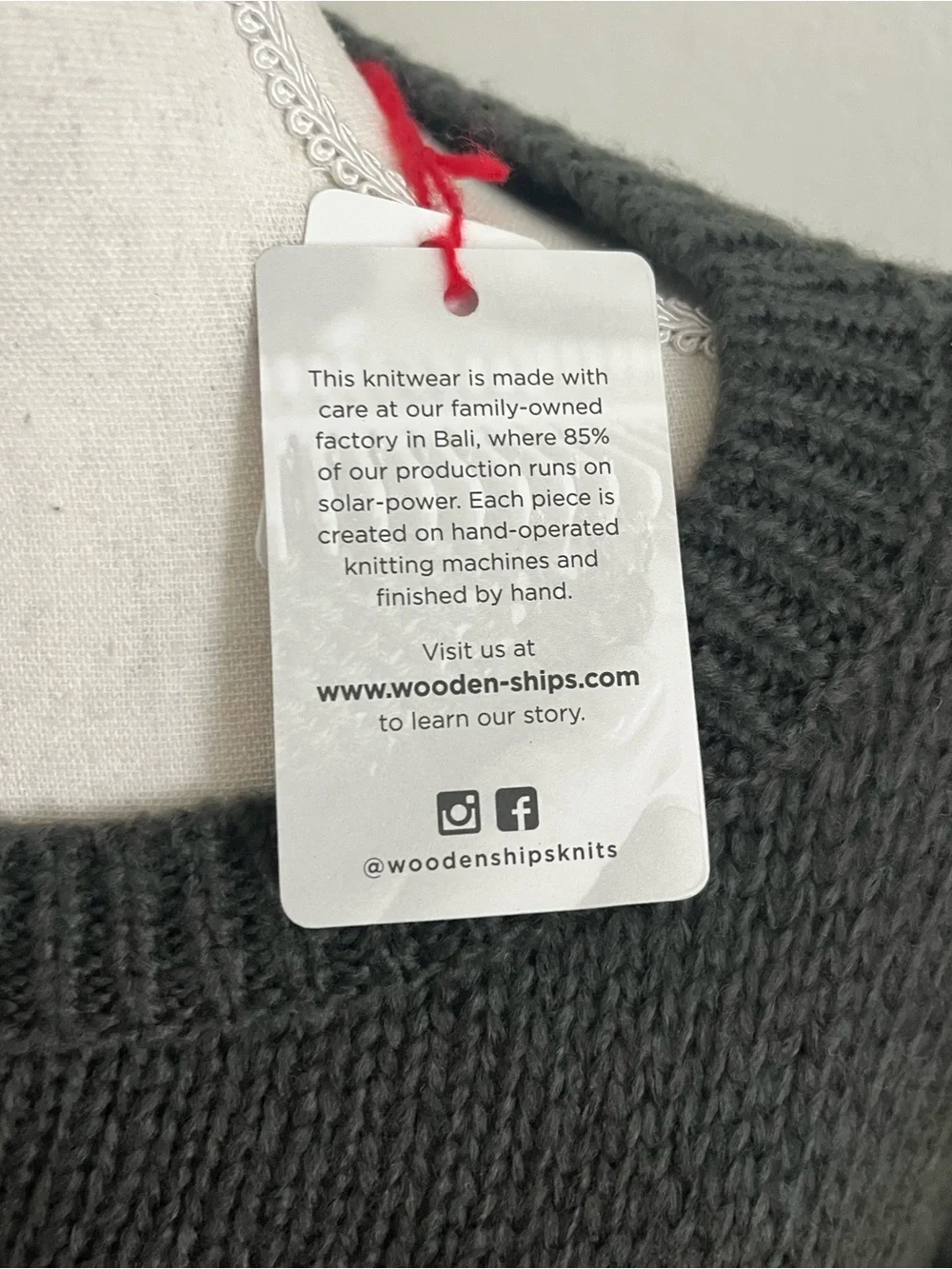 Wooden Ships Charcoal Knit Sweater with Pink Script Witch